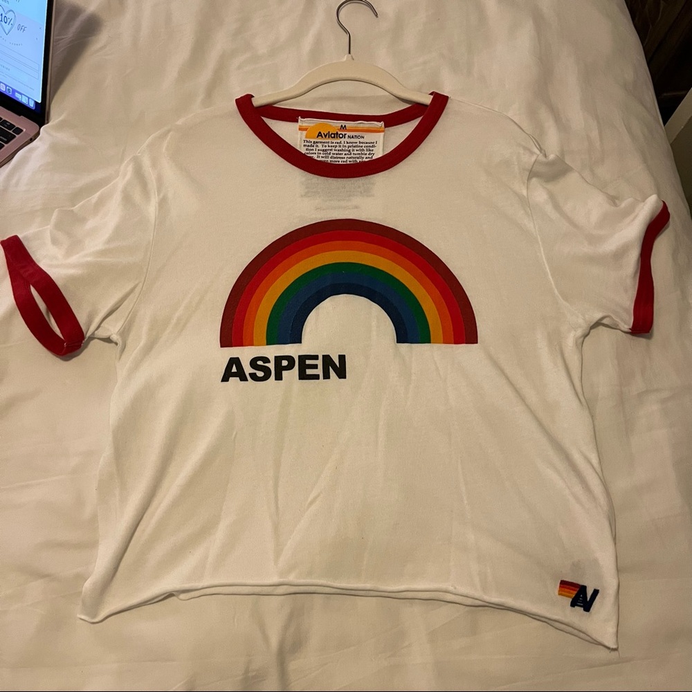 Aviator Nation Aspen Rainbow Boyfriend Ringer Tee